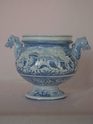 Ceramiche d-Arte di Albisola - Antico vaso da farmacia decorato in Antico Savona, usato per contenere Pasticche.